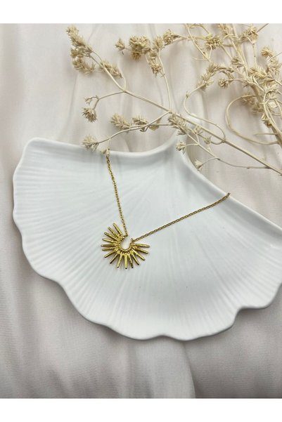 Lunarie Gold Half Sun Ray Necklace - Modern, Non-Tarnish, Anti-Allergic, Colorfast, Stylish Gift for Women