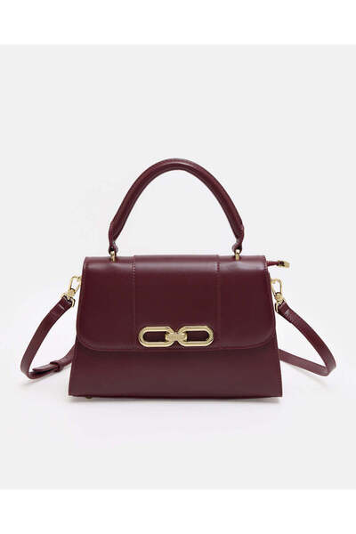 REDTAG Women Burgundy Chain Embellished Handbag