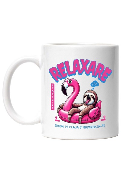 INOVATIX Cana alba personalizata,Animal Lenes Pe Colac Pasare Flamingo, Relax...