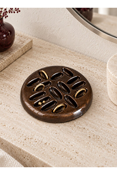 mindsoho Kedra Reçine Yüzüklük, Takı Tabağı | Simli KoyuKahve | 10 cm