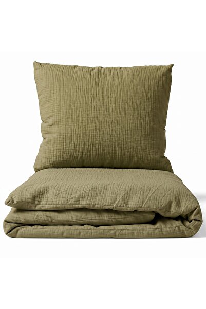 J W SAX Lenjerie de pat din muselină Olive 135x200 100% bumbac premium Colecț...