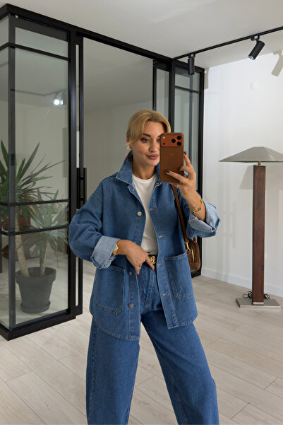 Sezgi Tekin Bf Pocket Detail Blue Denim Jacket
