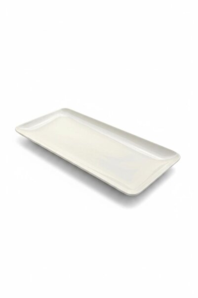 ALBETTO Set of 6 Porcelain Serving Plates, Kayık Plate, Cake Plate (Off-White) 30cm