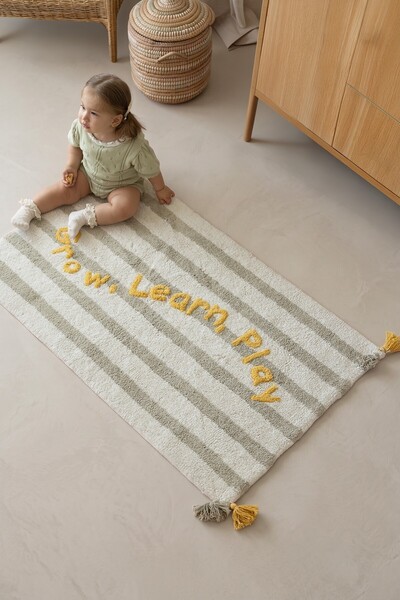 İrya Grow, Learn, Play Tekli %100 Pamuk Çocuk Odası Halısı 70x120 Cm Hardal/P...