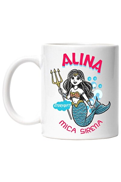 INOVATIX Cana alba personalizata,Sirena De Mare Regina Cu Trident Alina Mica ...