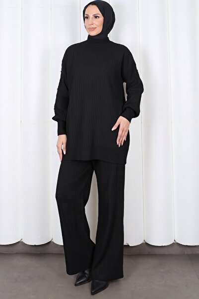 HNT Hayrunnisa Tesettür Half Turtleneck Sweater with Sleeve Detail and Trouse...