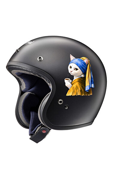 MegaSticker İnci küpeli kedi sticker Araba, Motorsiklet, Kask, Laptop, Cam Sticker 13x9 Cm