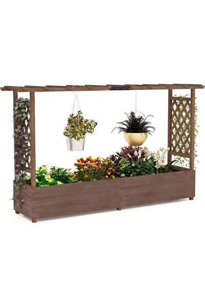 COSTWAY Jardinieră de grădină din lemn cu spalier și copertină