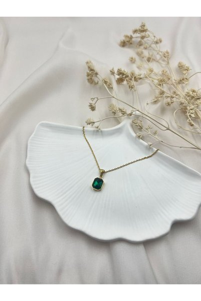 Lunarie Gold Green Emerald Stone Necklace - Vintage Non-Tarnish Anti-Allergic Color-Fast Stylish Gift Women's Necklace