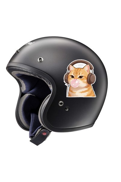 MegaSticker Cat Listening to Music Sticker Car, Motorcycle, Helmet, Laptop, Glass Sticker 13X10 cm