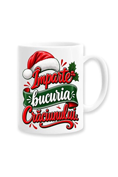 OEM Cană cu mesaj: ''Împărtășește bucuria Crăciunului. " '', alb, 330ml, cera...