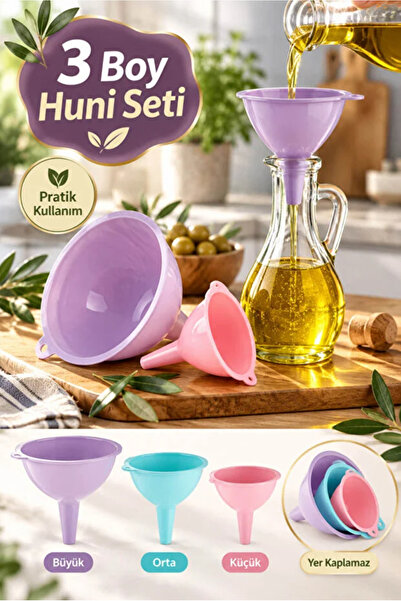 AYGÖREN HOME 3’lü Renkli Plastik Huni Seti 3 Boy Mutfak Hunisi Yağ Sıvı Bahar...