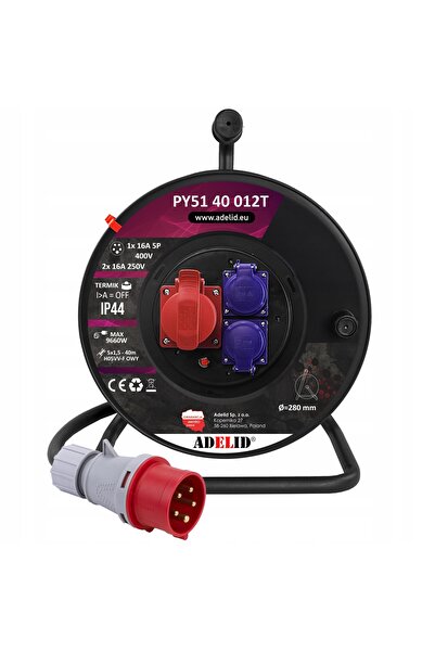 ADELID Prelungitor pentru tocuri 5x1.5 40m, tip tambur, putere 16A 400V, IP44