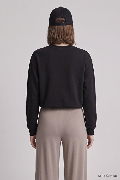 Rays Beli Lastikli Crop Sweatshirt 979 Siyah