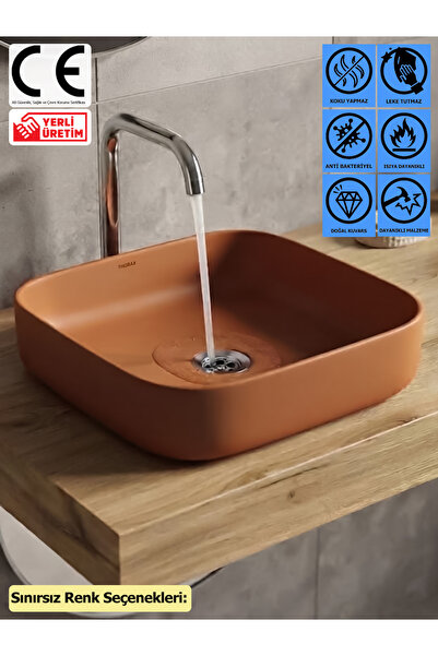 Roma Granit Çanak Banyo Evyesi, Tezgah Üstü Modern Kare Lavabo, Sınırsız Renk Seçenekli