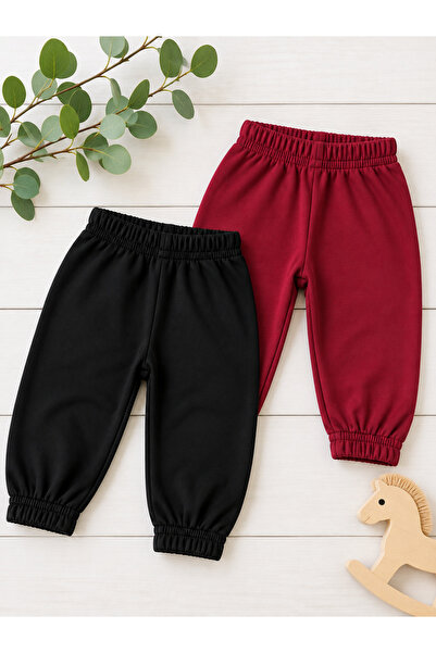 %100 Pamuk Bebek Çocuk 0-5 Yaş 2'li Paçası Lastikli Kışlık Alt Pijama Eşofman Jogger