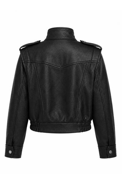 FMN Moda Design Padded Fabric Detail Brand Equivalent Premium Series Lined Pocket Snap Closure Thick Buckle Pininterest Leather Jacket Coat