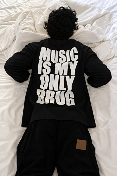Kalic Studio Musıc ıs my only Drug Long Sleeve T-Shirt siyah