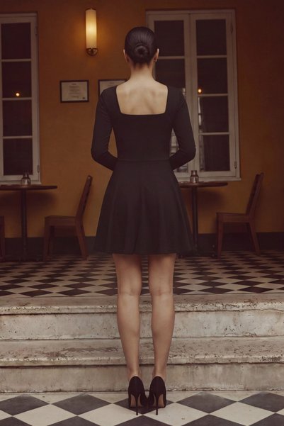 Ulino Square Neck Long Sleeve Flared Women's Dress