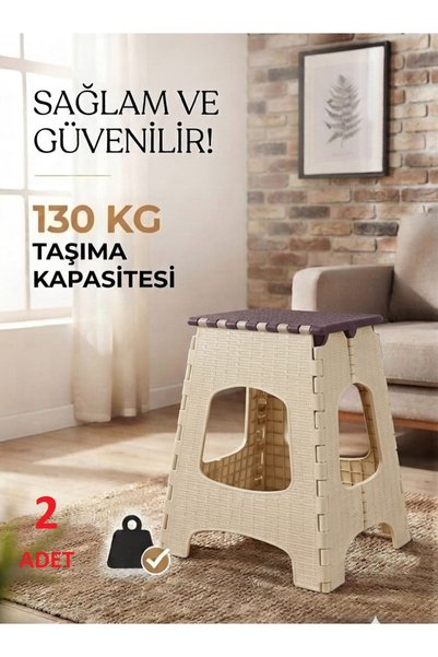 BAHOMETR 2 ADET Büyük Sağlam Dayanıklı Kullanışlı Şık Katlanır Tabure ma085 B...
