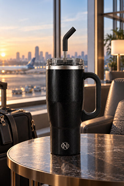 Nehir Wilson Black Stainless Steel 0.95 Liter Thermos with Straw