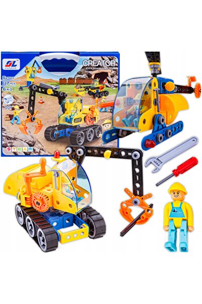 DK CREATIVE Blocuri de construcție Mașinării Vehicule Oameni Elicopter 117el ...