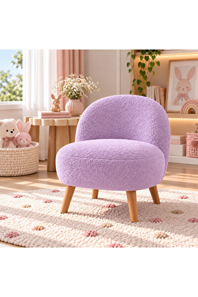 Yuems home Teddy Kumaş Mini Berjer Çocuk Koltuğu Ahşap Ayaklı Tekli Koltuk