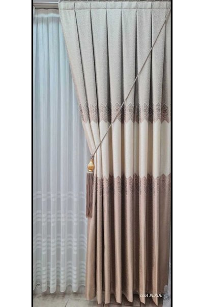 ISSA TEKSTIL issa pano fon perde krem ((tek kanat))(sık pile)((en 100 x 250 b...