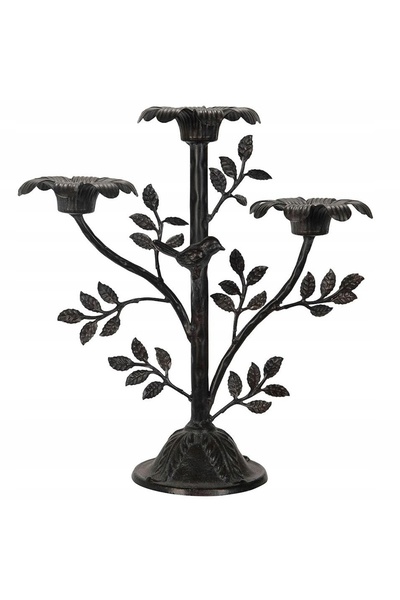 Skandi Sfeșnic Negru, înalt, 30cm, cu pasăre, pentru living. Sfeșnice negre.