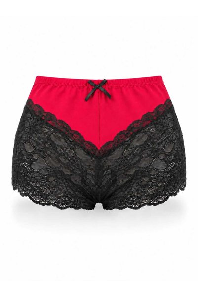 GOB Büyük Beden Gob Signature Plus Size Lace Shorts Panty - Red, Black Lace