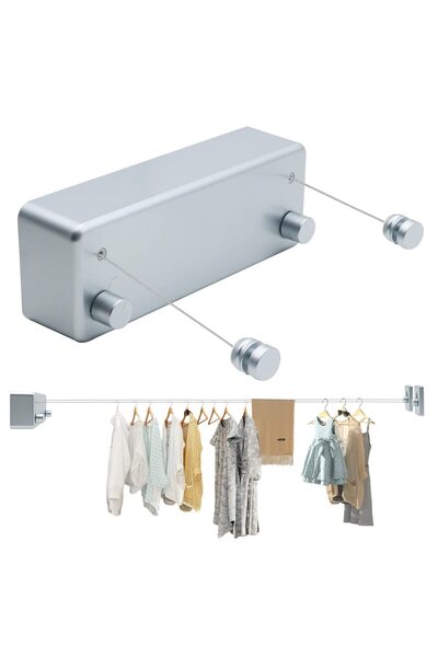 Generic Brand Sârmă de rufe dublă retractabilă, extensibilă până la 4,2m