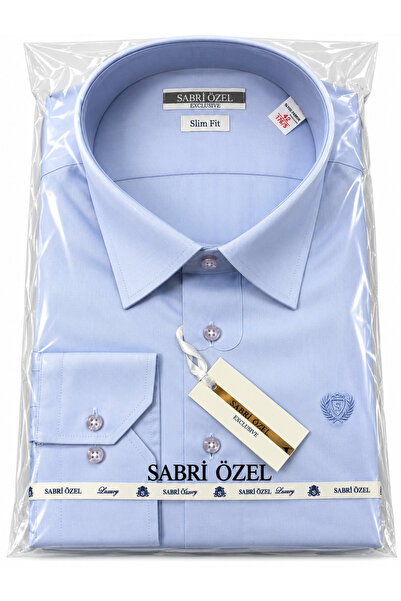 Sabri Özel Erkek Açık Mavi Slim Fit Dar Kesim Uzun Kollu Gömlek