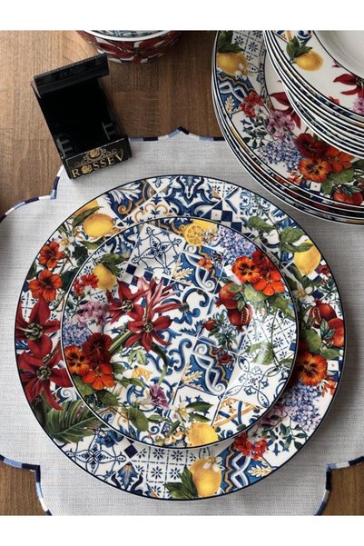 ROSSEV Porselen Yemek Takımı 24 Parça 6 Kişilik İtaly Garden