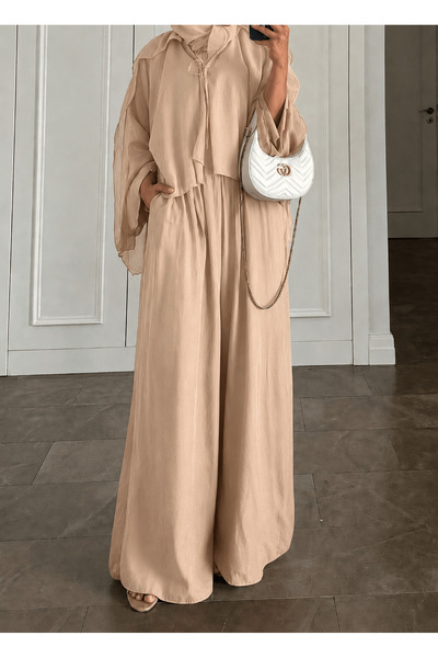 Hepsi Moda Wide Sleeve Oversize Tie-Up Trouser Suit - 5803 - Beige