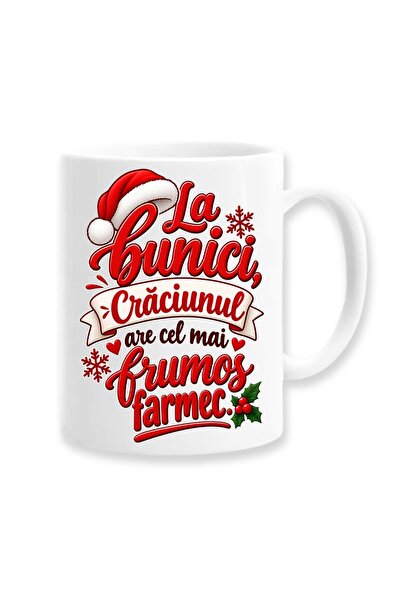 OEM Cană cu mesaj: 'La bunici, Crăciunul are cea mai frumoasă farmec'. alb, 3...