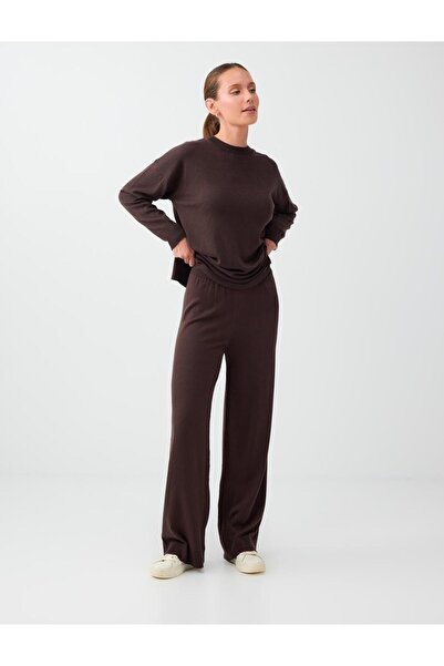 Jimmy Key Bitter Brown Elastic Waist Wide Leg Knitwear Trousers