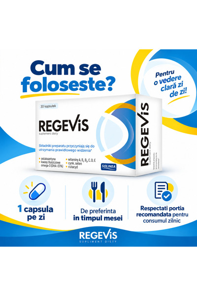 Solinea Supliment alimentar Regevis, pentru mentinerea vederii normale, DHA, Omega 3, vitamine si minerale, 30 capsule