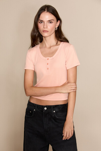 GRIMELANGE Ernestine Women's Front Button Round Neck Short Sleeve Puppy Colla...