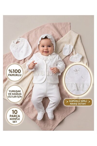 milay's life home collections Baby Girl 0-3 Months Silvery Bird Embroidered 1...