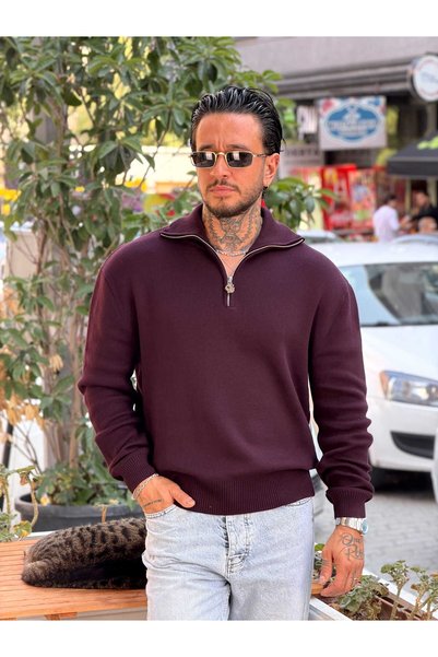 manch collection Giesto Half-Zip Knitted Sweatshirt Claret Red