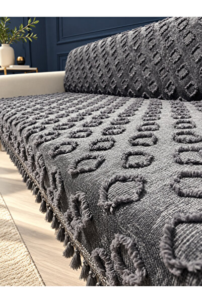 Nest Touch Liva 175x215 cm Kaymaz Koltuk Örtüsü – Püsküllü, Kabartma Desenli,...