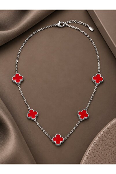 serelya 316L Steel Chain Silver Color Red Baby Boy Clover Women's Necklace