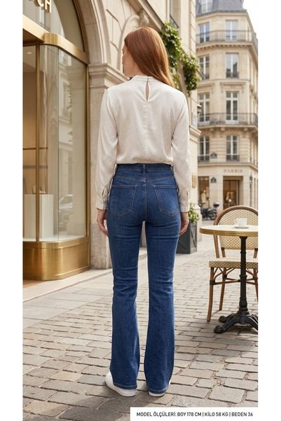 BEES JEANS Navy Blue Flare Leg High Waist Power Lycra Fitting Jeans