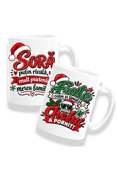 OEM Set de 2 căni pentru Frate/Soră cu mesaj: 'Frate liniștit și în pace, pân...