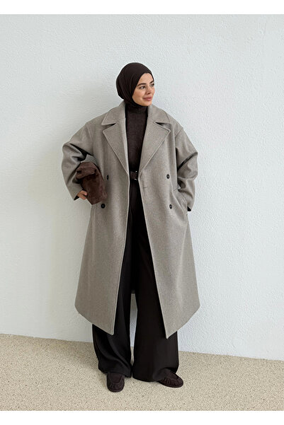 MODA AKSA 0190 ZR MUADİLİ OVERSİZE ASTARLI KABAN TAŞ GRİ