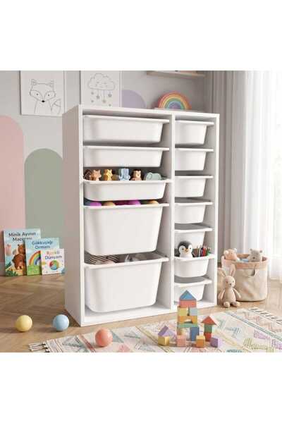 Just Home Medium Duo 12 Sepetli Oyuncak Dolabı - Beyaz - 100x12x35 cm