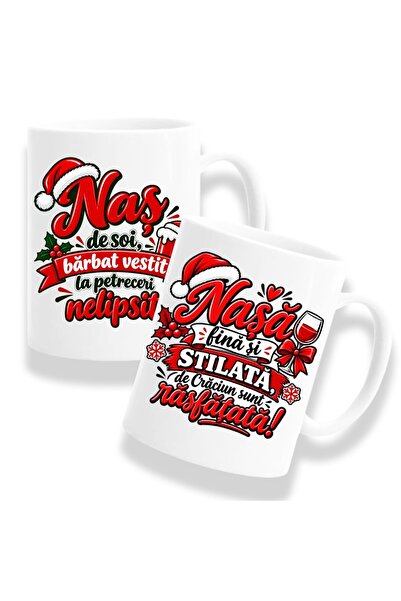 OEM Set de 2 căni pentru Naști cu mesaj: ''Naști elegantă și rafinată, mă răs...