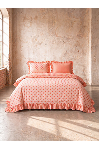 Puantiye Fırfırlı Tek Set Pembe