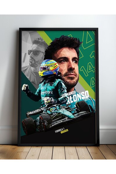Mercher Club Fernando Alonso Aston Martin Çerçeveli Tablo Poster Formula 1 Du...