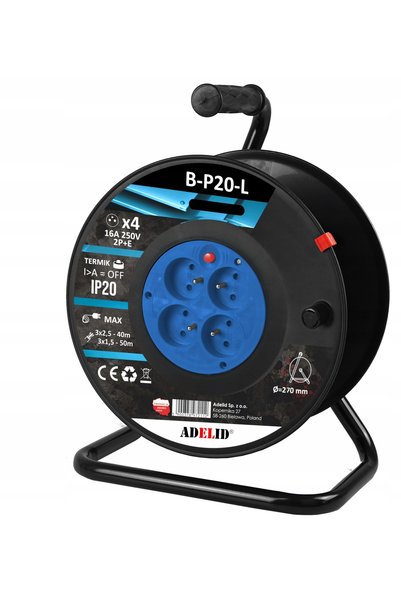 ADELID Cablu prelungitor cu tambur de înfășurare pentru 40m 3x2,5mm² IP20